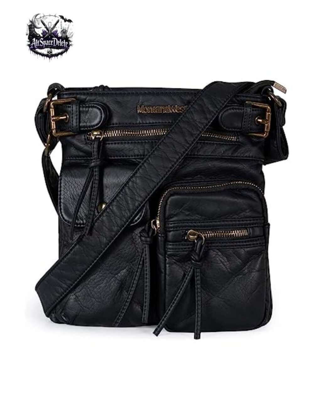 Washed Vegan Leather Crossbody Bag Multi Pocket Shoulder Purse
